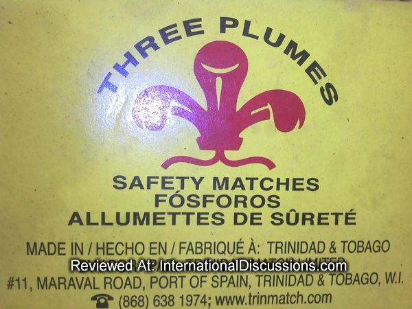 Three Plumes Safety Matches Trinidad