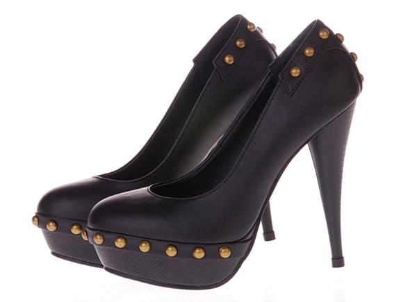 Gold Stud Black High Heel Shoes