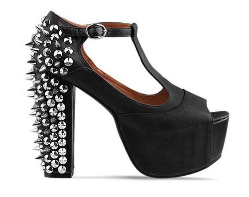 Silver Spiked Black High Heel Shoes