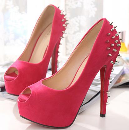 Silver Spiked Pink High Heel Shoes