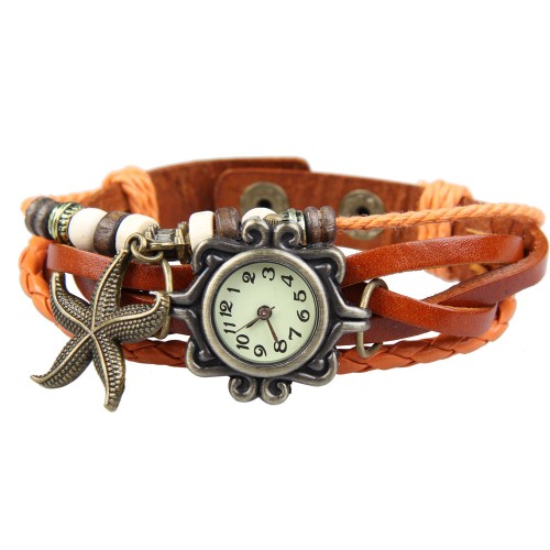 Wrist Watch Braid Light Coffee Watchband Starfish